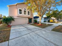 Charming two-story home with a well-manicured lawn and a spacious driveway at 30208 Rattana Ct, Wesley Chapel, FL 33545