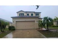 Two-story house with a large garage and palm trees at 11055 Golden Silence Dr, Riverview, FL 33579