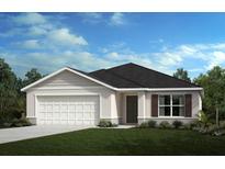 One-story home with white garage door and dark brown accents at 37453 Yukon Dr, Zephyrhills, FL 33540