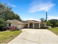 One-story house with a light beige exterior and a two car garage at 2513 Andrea Lynn Dr, Lutz, FL 33549