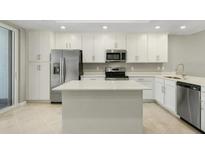 Modern kitchen with stainless steel appliances and white cabinets at 43996 Boardwalk Loop # 1415, Punta Gorda, FL 33982