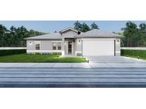 Newly built home with a gray exterior, landscaping, and a garage at 3486 Shawn St, Port Charlotte, FL 33980