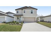 Charming two-story home with manicured lawn, attached two-car garage and light-colored exterior at 3910 Radiant Mountain Dr, Plant City, FL 33565