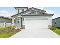 Two-story home with a light gray facade, complemented by a two-car garage and simple landscaping at 14044 Crutchfield Ct, Parrish, FL 34219