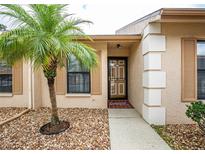 Inviting condo entrance with palm tree and well-maintained landscaping at 1820 Rising Sun Dr # 4, Holiday, FL 34690