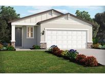 One-story home with gray siding, landscaping, and a two-car garage at 14036 Crutchfield Ct, Parrish, FL 34219