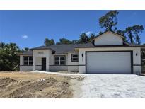 New construction shows a charming one-story home with a two-car garage and paver driveway at 2607 Seagull Ln, North Port, FL 34286