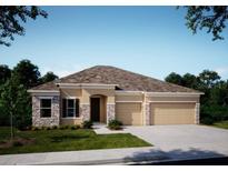 Charming single-story home with stone accents, a well-manicured lawn, and a two-car garage at 9995 Dolphin Gull Cir, Thonotosassa, FL 33592