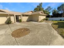 Inviting exterior with a large driveway and an attached garage perfect for parking and storage solutions at 110 Lakeside Colony Dr, Tarpon Springs, FL 34689