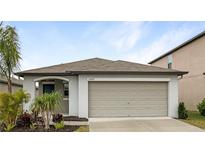 Charming one-story home featuring a two-car garage, landscaped yard, and well-maintained lawn at 15729 Fort Island Pl, Sun City Center, FL 33573