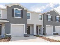 Charming townhome with neutral paint, attached garages, and well-maintained landscaping at 32859 Pez Landing Ln, Wesley Chapel, FL 33543