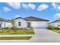 Beautiful single-story home with a well-manicured lawn and attached two-car garage at 10008 Last Light Gln, Parrish, FL 34219
