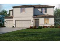 Charming two-story home with a three car garage, tidy lawn, and attractive landscaping at 14035 Kelly Park Ct, Parrish, FL 34219