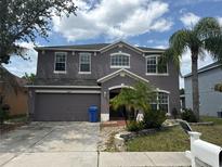Charming two-story home featuring an attached two-car garage and a well-maintained landscaped front yard at 11317 Village Brook Dr, Riverview, FL 33579