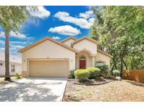 Inviting home with a manicured lawn and a two-car garage, plus mature landscaping at 12219 Hunters Lake Dr, New Port Richey, FL 34654
