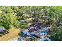 Aerial view of house, pool, driveway, and surrounding trees at 21940 Dupree Dr, Land O Lakes, FL 34639