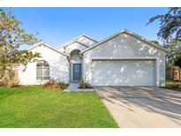 Charming single-story home featuring a well-maintained lawn and attached two-car garage at 24237 Rolling View Ct, Lutz, FL 33559