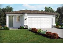 Charming single-story home with a two-car garage, well-manicured lawn, and beautiful landscaping at 14115 Crutchfield Ct, Parrish, FL 34219