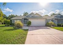 Charming single-story home featuring a well-manicured lawn and a two-car garage with ample parking space at 2015 Gardenia Landings Ln, Sun City Center, FL 33573