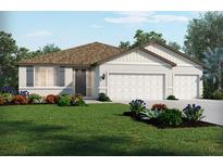 Charming one-story home with a manicured lawn, a two-car garage, and neutral color palette at 1806 Draughton Dr, Zephyrhills, FL 33541