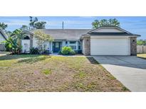 Charming home featuring a two-car garage, a lush front yard, and a welcoming blue entry door at 2601 Bridle Dr, Plant City, FL 33566
