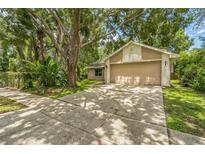 Charming home featuring a two-car garage, neutral color scheme, and mature trees providing ample shade at 2002 Culpepper Dr, Brandon, FL 33511