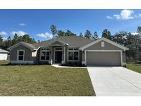 Charming single-story home featuring a well-manicured lawn, neutral color palette, and an attached two-car garage at 12283 Ipswich Sparrow Rd, Weeki Wachee, FL 34614