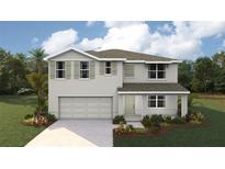 Two-story house with light gray siding, shutters, and landscaping at 7688 Rome Ln, Brooksville, FL 34613