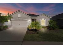 Charming single Gathering home with an attached garage and well-maintained landscaping at 12905 Satin Lily Dr, Riverview, FL 33579