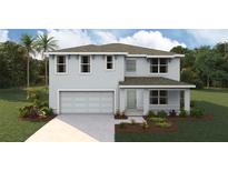 Inviting two-story home with a two-car garage, neutral paint, and lush landscaping at 7715 Rome Ln, Brooksville, FL 34613