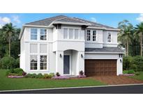 Stunning two-story home with white stucco, decorative shutters, and a charming front garden for curb appeal at 7576 Nighthawk Dr, Sarasota, FL 34241