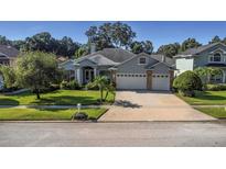 Two-story house with a three-car garage and well-manicured lawn at 2228 Valrico Forest Dr, Valrico, FL 33594