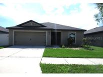 Charming single-story home featuring a two-car garage, neutral exterior, and well-maintained lawn at 1740 Chatham Green Cir, Ruskin, FL 33570