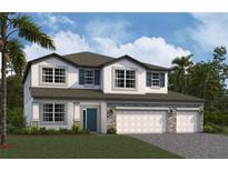 Two-story house with gray roof, teal door, and stone accents at 2463 Clary Sage Dr, Spring Hill, FL 34609