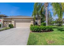 Tan house with two car garage and palm trees at 1940 Inverness Greens Dr # 1940, Sun City Center, FL 33573
