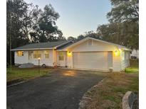 Charming single-story home boasts a well-manicured lawn, paved driveway, and attached two-car garage at 22365 Panorama St, Brooksville, FL 34601