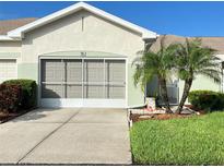 Single-car garage with a screen door and landscaping at 761 Tremont Greens Ln # 61, Sun City Center, FL 33573