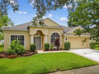 Well-kept home with a verdant lawn, landscaped garden beds and an inviting facade at 1130 Big Creek Dr, Wesley Chapel, FL 33544