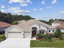 Two-story house with a three-car garage and landscaped yard at 5321 Silver Charm Ter, Wesley Chapel, FL 33544