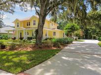 Charming yellow two-story home with a landscaped yard and a long, spacious driveway at 6527 Stonington Dr, Tampa, FL 33647
