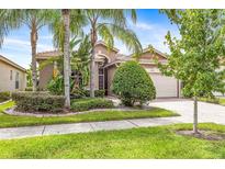 Beautiful home exterior with lush landscaping and a paved driveway at 4949 Sandy Brook Cir, Wimauma, FL 33598