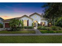 Two-story home with a neutral color palette, landscaping, and a three-car garage at 5212 Candler View Dr, Lithia, FL 33547