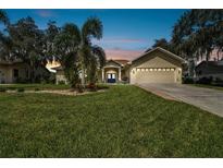 Tan two-story house with a two-car garage and well-manicured lawn at 1905 Masters Way, Plant City, FL 33566