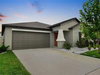 Charming one-story home with a two-car garage and landscaped yard at 15407 Miller Creek Dr, Sun City Center, FL 33573