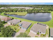 A stunning aerial view of homes backing onto a serene pond and lush green landscape at 19879 Tattnall Way, Brooksville, FL 34601