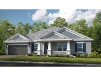 Two-story house with gray siding and a dark gray garage door at 11172 Manor House Ln, Odessa, FL 33556