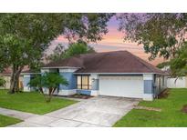 Single-story house with a two-car garage and landscaping at 9716 Fox Chapel Rd, Tampa, FL 33647