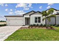 Beautiful single-Gathering home featuring a well-manicured lawn, a two-car garage and a charming entrance at 13719 Brookside Haven St, Riverview, FL 33578