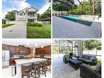 Collage showing exterior, kitchen, pool, and patio at 3515 W Paxton Ave, Tampa, FL 33611