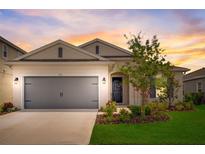 Charming single Gathering home featuring a two car garage and well manicured landscaping at 5521 Limelight Dr, Apollo Beach, FL 33572